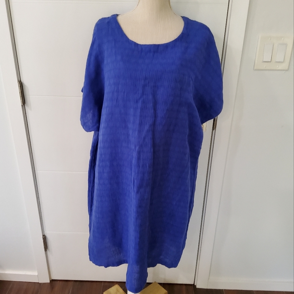 Soft Surrounding Textured Cotton Kimono Mini Dress with Slip Size 1X